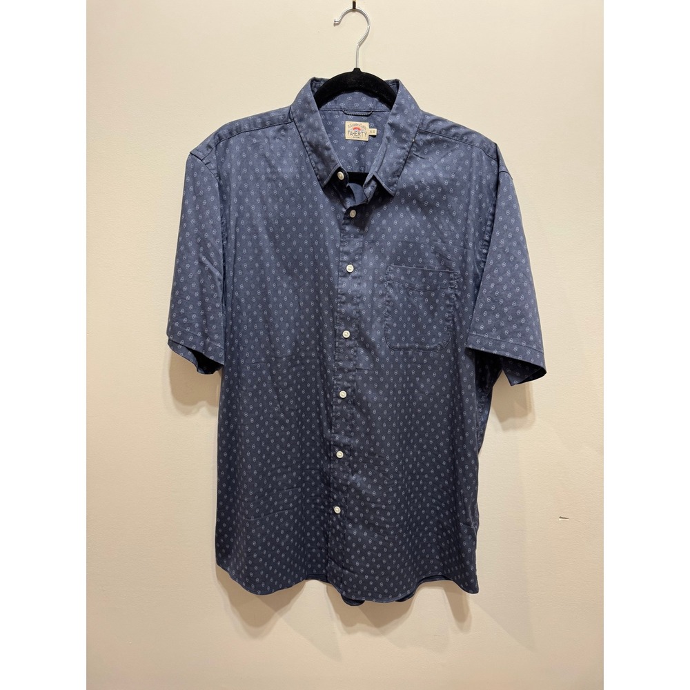 Faherty Brand Mens XL Navy Geometric Diamond Print Short Sleeve Button Shirt